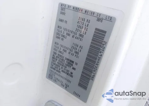 2017 Nissan Nv200 Sv from USA, damaged, VIN 3N6CM0KN4HK691092